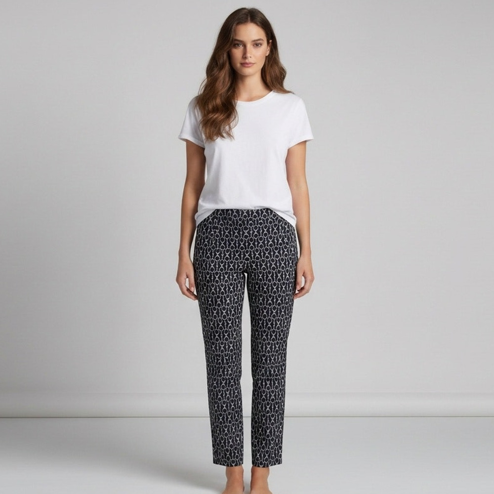 RALPH LAUREN Black Chain Print Straight Leg Pants Old Money Size XS